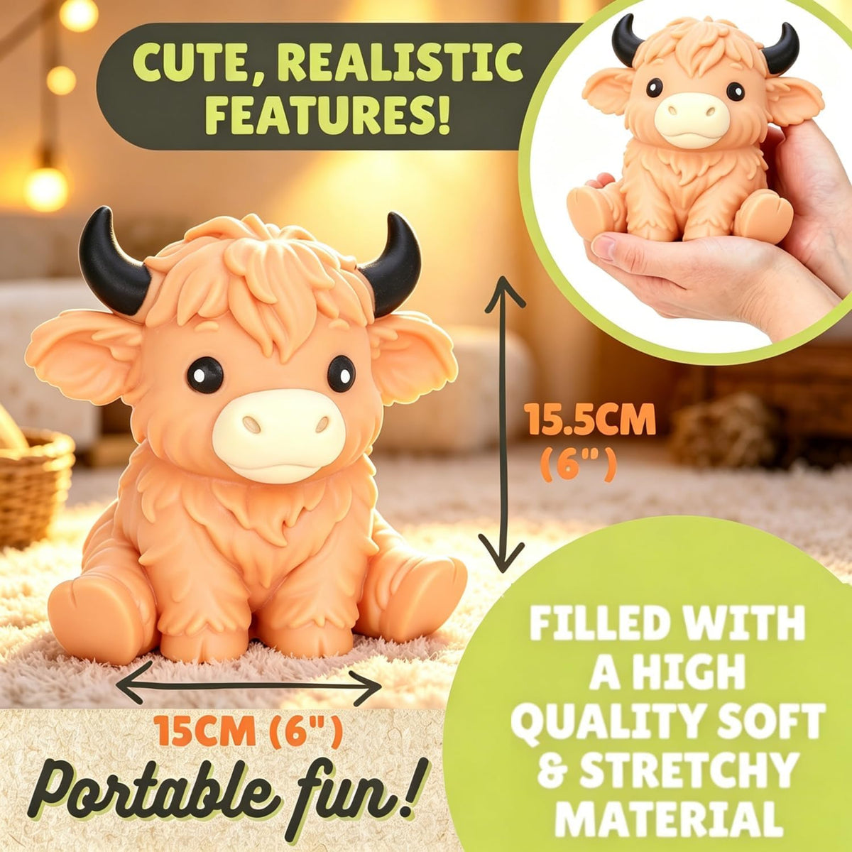 6In Giant Highland Cow Squishy, Jumbo Squishies Slow Rising Highland Cow