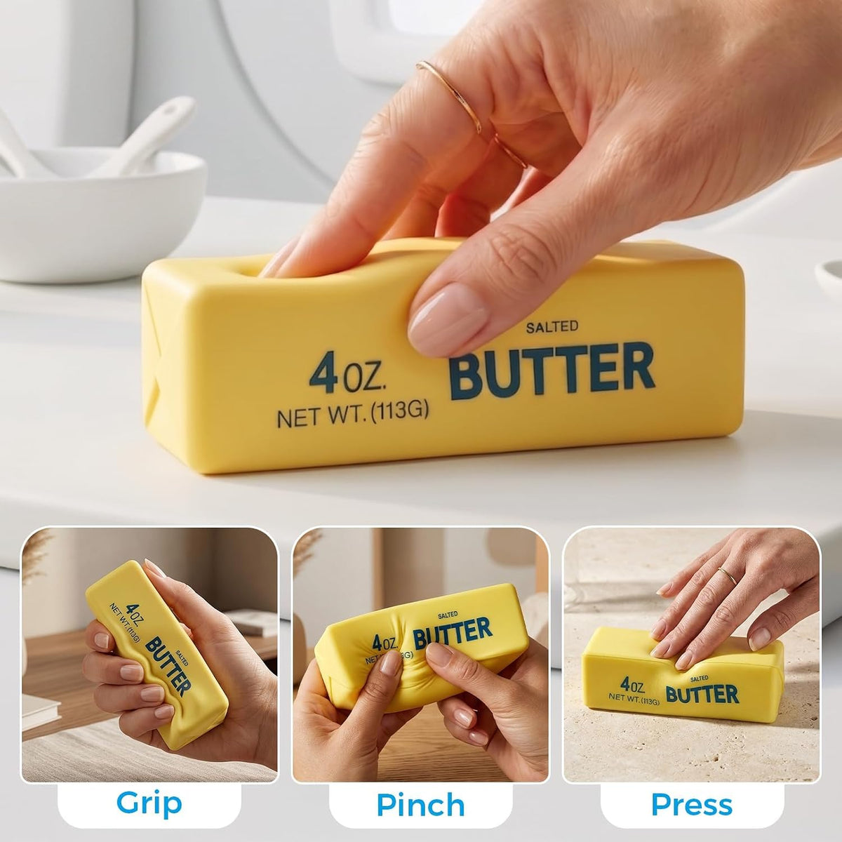 Butter Squishy, Soft Slow Rising Squeeze Toys, Butter Stick Toys (Golden)